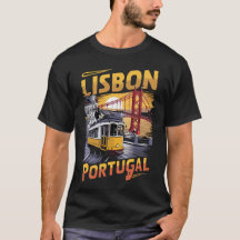 Lissabon T-Shirt med Iconic Tram och Berömd Bridge