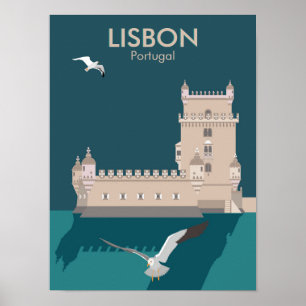 Lissabon Torn i Belem i vintage affisch stil