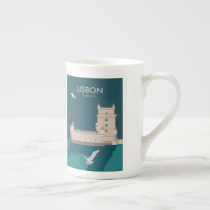 Lissabon Torn i Belem i vintage affisch stil Benporslin Mugg
