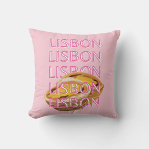 Lissabon Travel Art, Portugal, Rosa, Preppy Kudde
