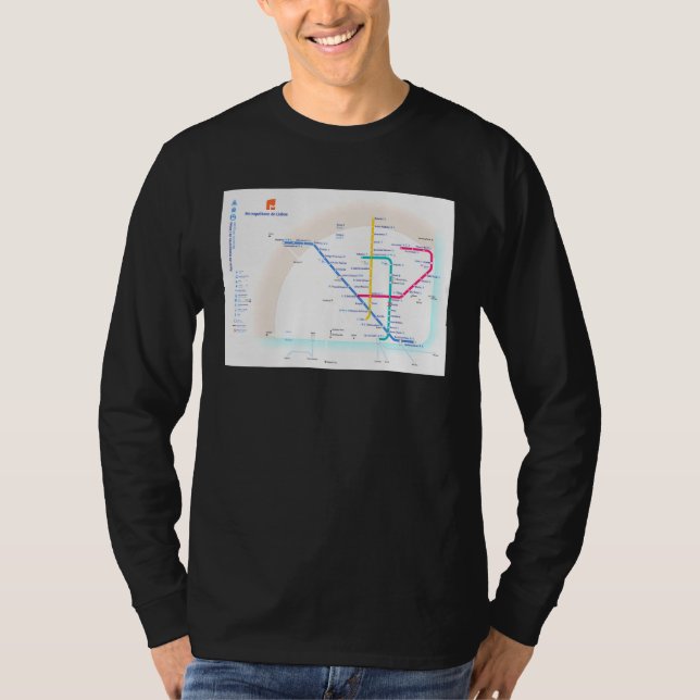 Lissabon Tunnelbanan Karta Portugal T Shirt (Framsida)