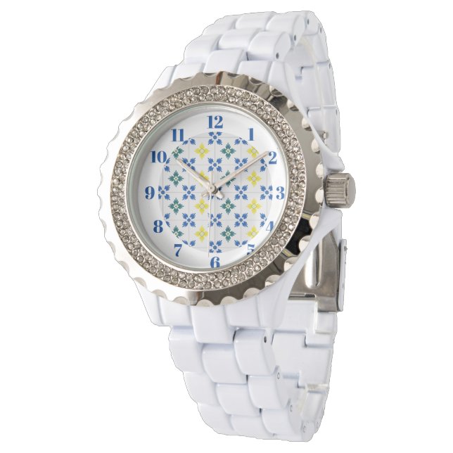 Lissabonplattor för söt eller azulejo mönster armbandsur (Vinklad)