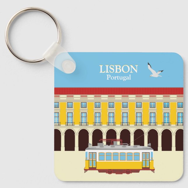 Lissabons gula spårvagn i vintage-stil nyckelring (Framsida)