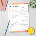 Lista över aktuella dagliga uppgifter anteckningsblock<br><div class="desc">En modern lista med uppgifter om grönt,  orange och rosa färg. Håll koll på dina uppgifter,  måltider,  motion,  schema och vatten.</div>