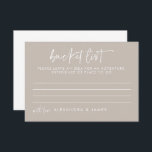 Lista över Bröllop-buffetskript i modern smak Rådkort<br><div class="desc">Modern Taupe-handskrivet skriptkort för klisterlista i Bröllop</div>