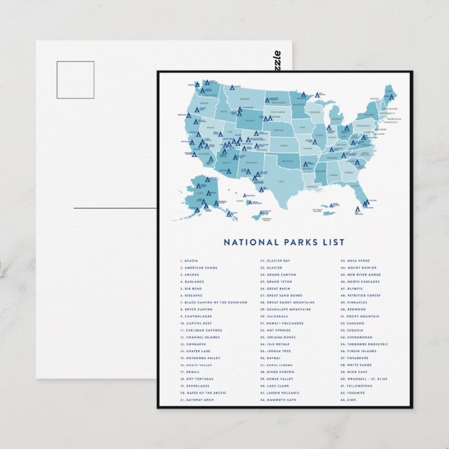 Lista över nationalparker i USA Vykort (Fram/baksida)