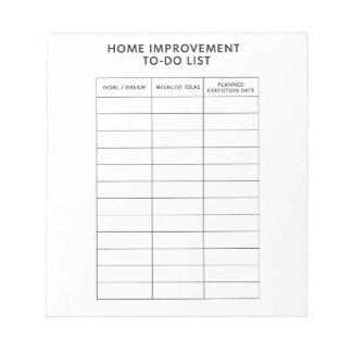 Listplanering för hemförbättring att göra anteckningsblock