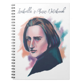 Liszt Colorful Watercolor Portrait Custom Name Anteckningsbok