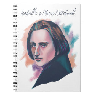 Liszt Colorful Watercolor Portrait Custom Name Anteckningsbok