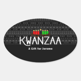 Lit Candles på Kinara med Kwanzaa och anpassat nam Ovalt Klistermärke