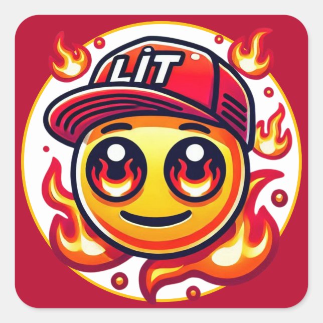 LIT Fire Emoji Urban Fyrkantigt Klistermärke (Framsida)