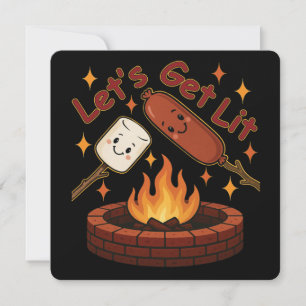 Lit Firepit - Cute Marshmallow & Hett Hund Inbjudningar