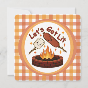 Lit Firepit - Cute Marshmallow & Hett Hund Inbjudningar