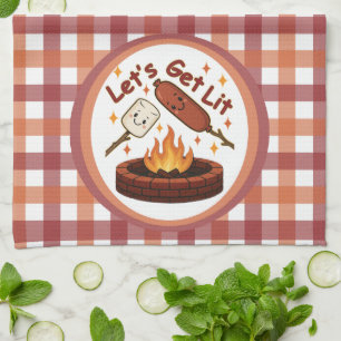 Lit Firepit - Cute Marshmallow & Hett Hund Kökshandduk