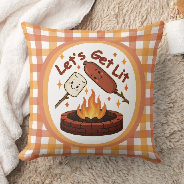 Lit Firepit - Cute Marshmallow & Hett Hund Kudde (Filt)