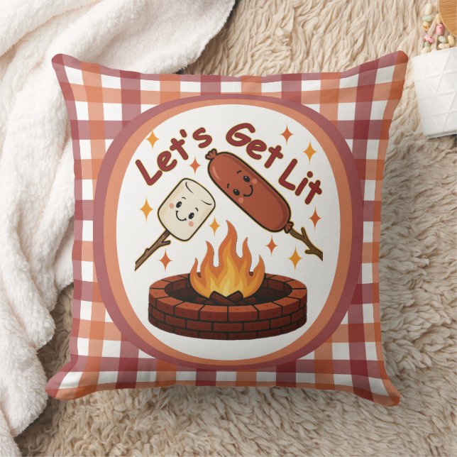 Lit Firepit - Cute Marshmallow & Hett Hund Kudde (Filt)