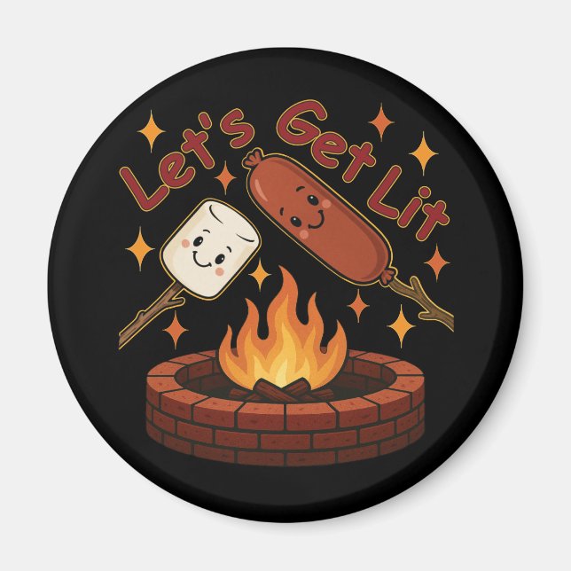 Lit Firepit - Cute Marshmallow & Hett Hund Magnet (Framsidan)