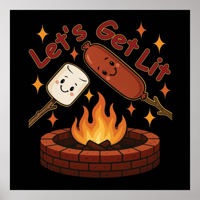Lit Firepit - Cute Marshmallow & Hett Hund Poster (Framsidan)
