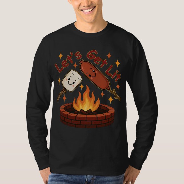 Lit Firepit - Cute Marshmallow & Hett Hund T Shirt (Framsida)