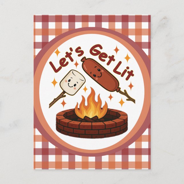 Lit Firepit - Cute Marshmallow & Hett Hund Vykort (Framsida)