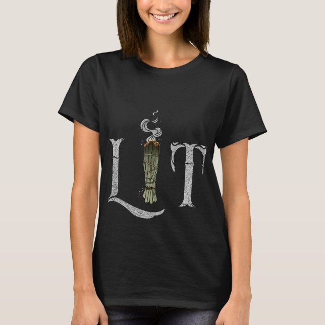 Lit Funny Halloween Witch Pagan Burning Sage Smudg T Shirt (Framsida)