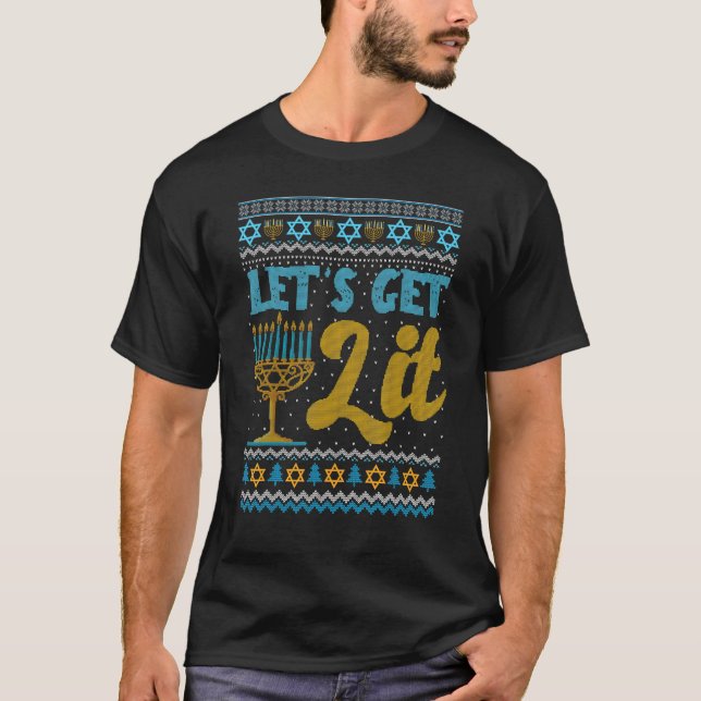 LIT Menorah Jewish Ugly Hanukkah Sweate T Shirt (Framsida)