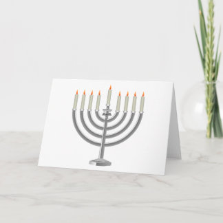 Lit Silver Hanukkah Menorah med David-stjärnan Helgkort