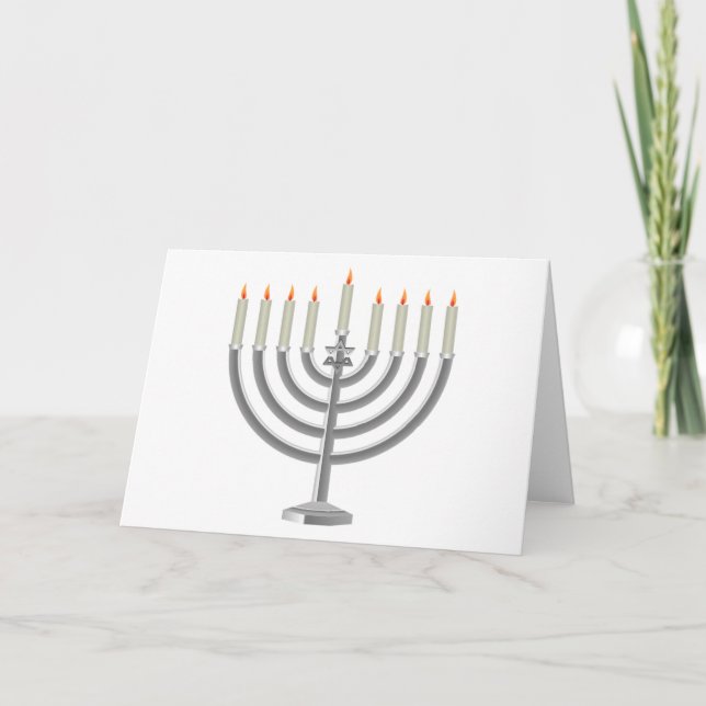 Lit Silver Hanukkah Menorah med David-stjärnan Helgkort (Framsida)