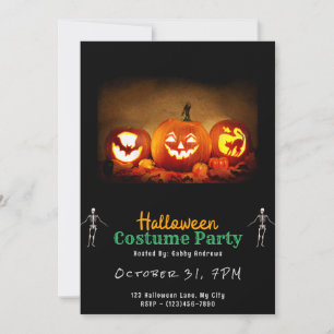 Lit up Jack-O'Lanterners Black Halloween Inbjudningar