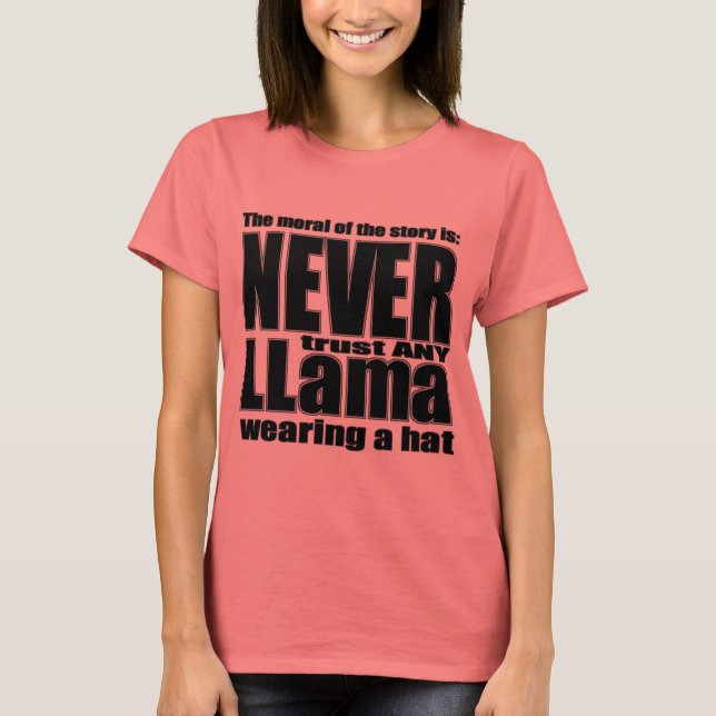 Lita aldrig på Llama i en hatt T Shirt (Framsida)