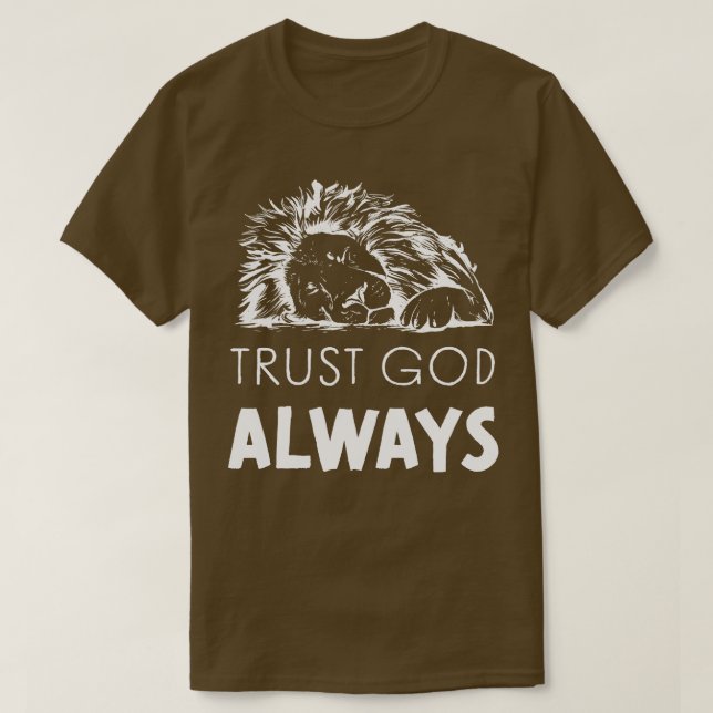 Lita på Gud Lejon Jesus gudsgudstjänst T Shirt (Design framsida)