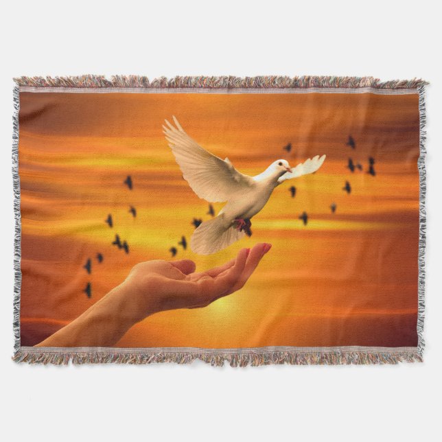 Lita på Gud med Dove i Hand Filt (Framsidan)