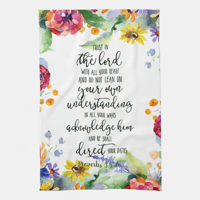 Lita på Herren blommig  Kökshandduk (Vertikal)