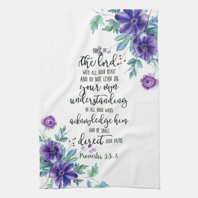 Lita på Herren blommig   Kökshandduk (Vertikal)