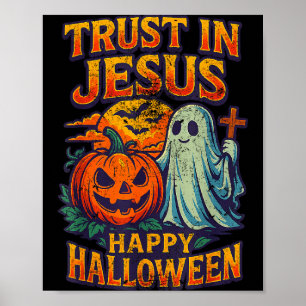 Lita på Jesus Söt Kristet Retro Halloween 90 Poster