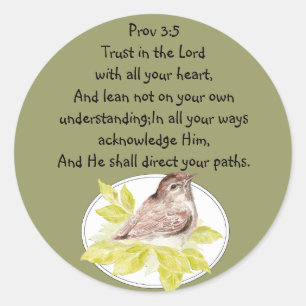 Lita på Lord Scripture med Watercolor Bird Runt Klistermärke