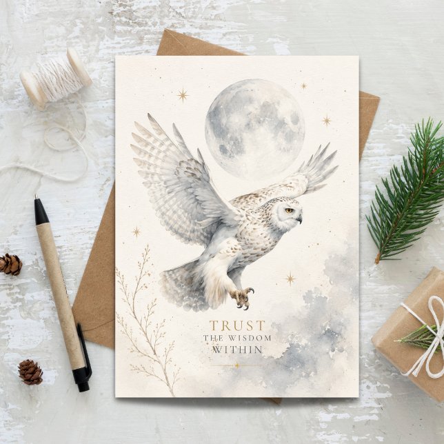 Lita på visheten inom snöugglan julkort (Trust the Wisdom Within Snowy Owl Holiday Card)