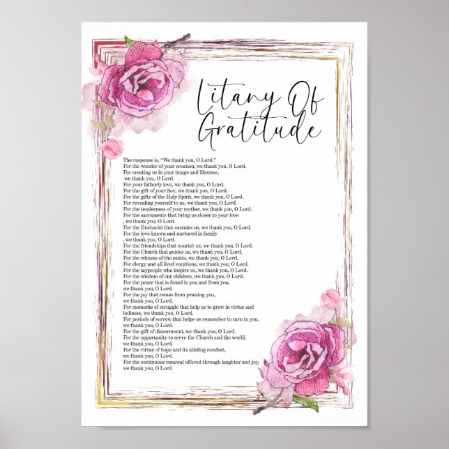 Litanium över Tacksamhet, Kristall Floral Väggkons Poster (Framsidan)