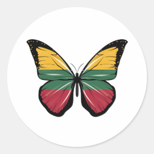 Litauen Butterfly Flagga Runt Klistermärke