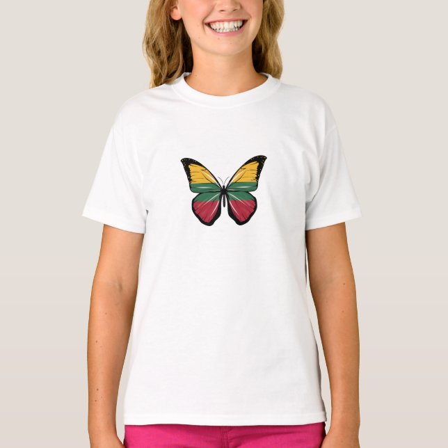 Litauen Butterfly Flagga T Shirt (Framsida)