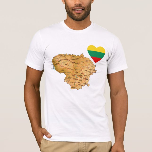 Litauen Flagga Heart och Karta T-Shirt (Framsida)
