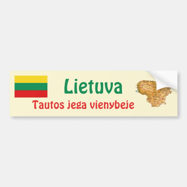 Litauen Flagga + Karta Bildäckslapp Bildekal (Framsidan)