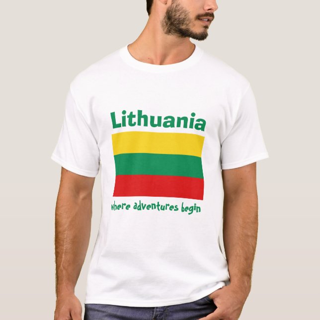 Litauen Flagga+Karta+Text T-Shirt (Framsida)