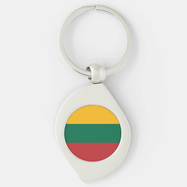 Litauen Flagga Swirl Silverfärgad Nyckelring (Framsidan)