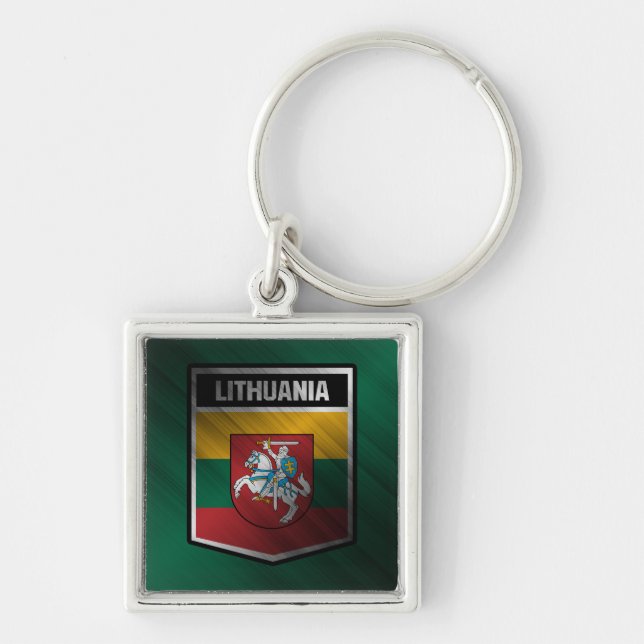 Litauen Fyrkantig Silverfärgad Nyckelring (Framsidan)