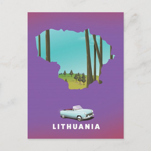 Litauen Illustrerad kart-resa affisch Vykort (Framsida)
