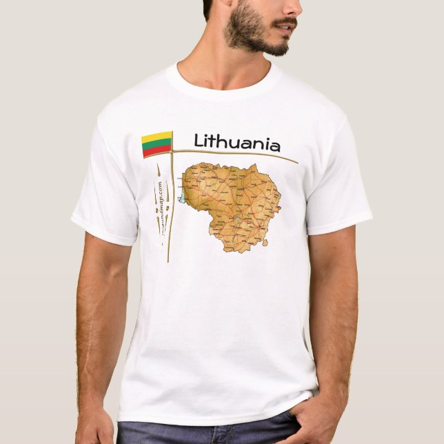 Litauen Karta + Flagga + Titel T-Shirt (Framsida)