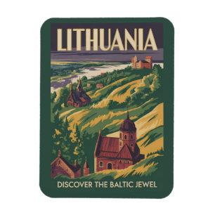 Litauen Landskapsillustration Resa Konst Retro Magnet