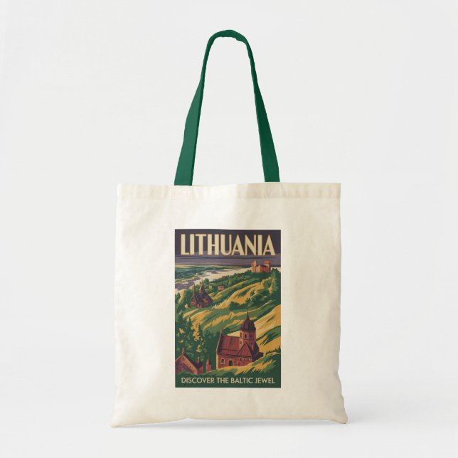 Litauen Landskapsillustration Resa Konst Retro Tygkasse (Framsidan)