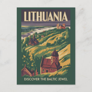 Litauen Landskapsillustration Resa Konst Retro Vykort